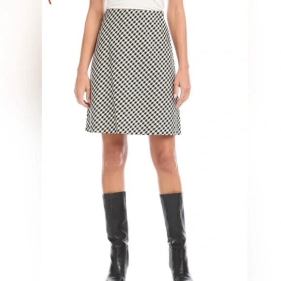 NEWKaren Kane Bias Cut Black‎ White Check Pull On Skirt Size Large
